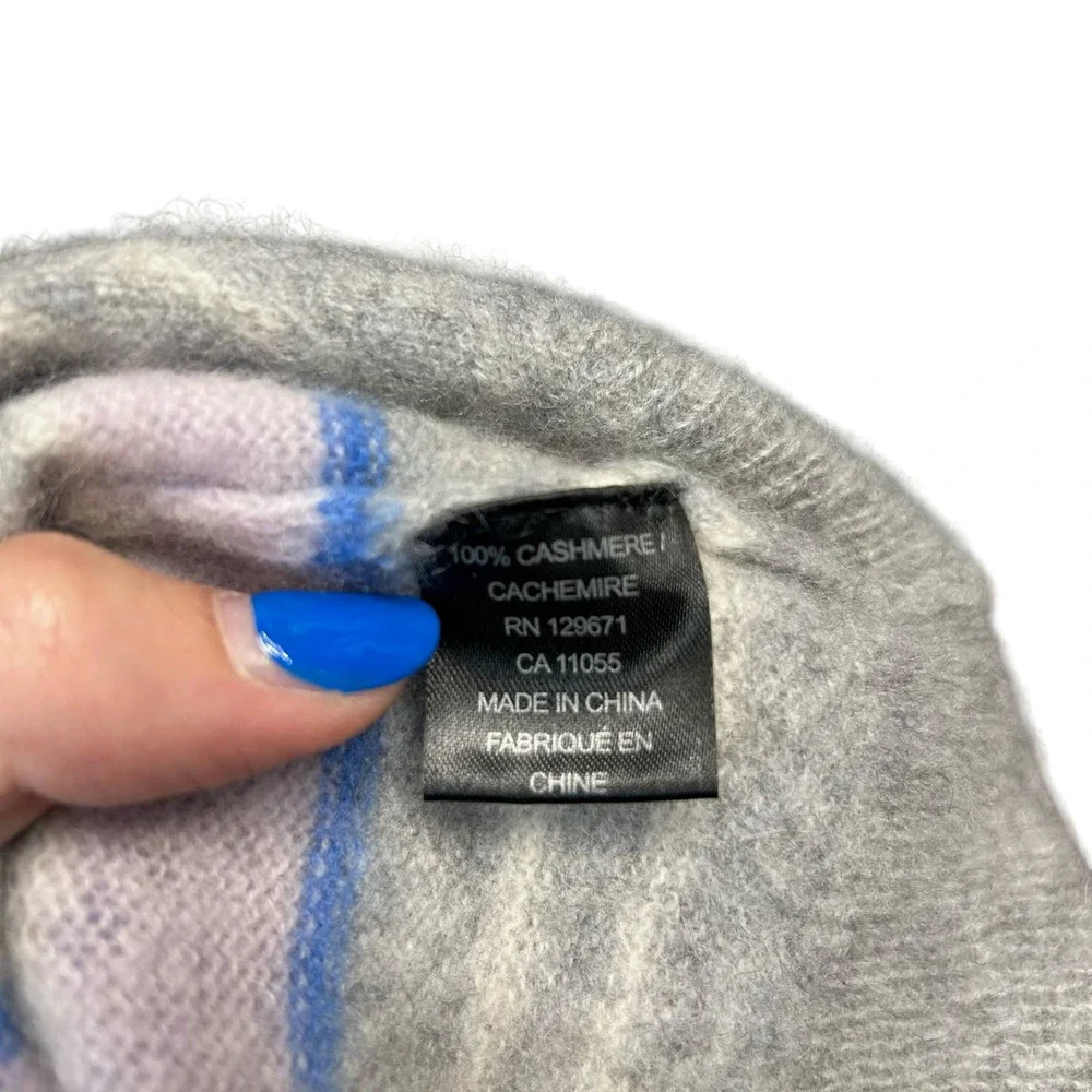 360‎ Cashmere Rosa Sweater Long Sleeve V-Neckline Striped Gray Blue Size XS - Picture 8 of 9